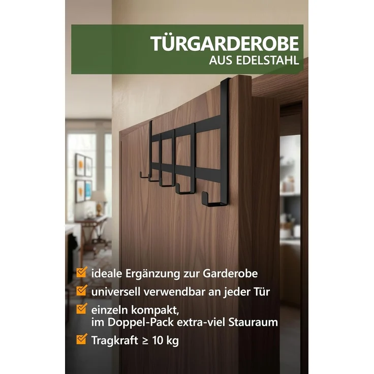 4smile Türgarderobe zum Einhängen – Schwarze Türhaken universell verwendbar, flexible Kleiderhaken Tür, robust - Vielseitige Haken zum Einhängen, platzsparende Türhakenleiste für gesamte Wohnung – Bild 2