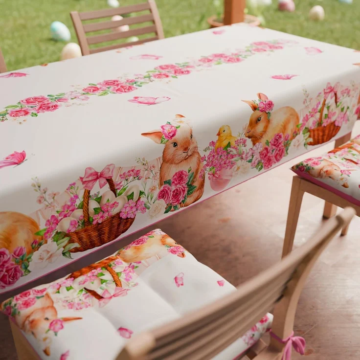 PETTI Artigiani Italiani - Tischdecke Ostern schmutzabweisend rechteckig Tischdecke Ostern Küche Design Pink Bunnys X6-Sitzer (140x180 cm) 100% Made in Italy – Bild 5