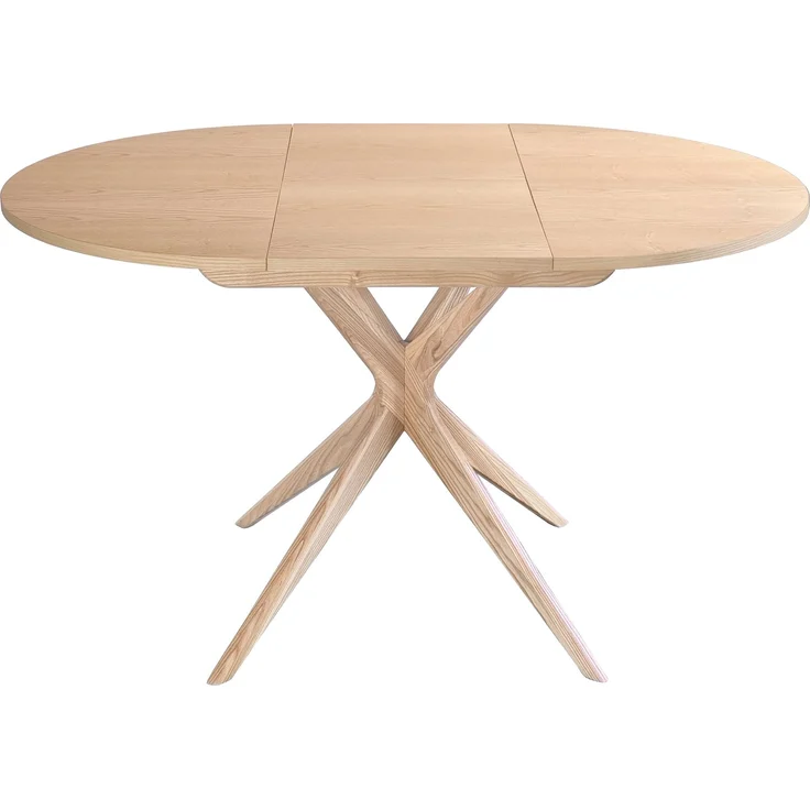 Ragaba Runder ausziehbarer Esstisch Ø 90 cm Esche & MDF Eschenholzfurnier Naturfinish – Bild 2