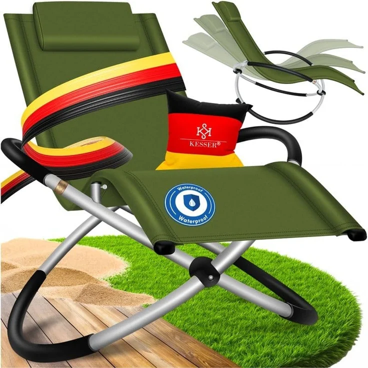 KESSER® Relaxliege Liegestuhl | Gartenliege Sonnenliege | Gartenstuhl | Klappstuhl faltbar | Schwungliege | Schaukelsessel | ergonomische Relaxsessel | wetterfest | 180 kg Belastung Khaki – Bild 1