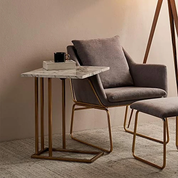 Teamson Home C-förmiger Ausziehtisch mit Platte aus synthetischem Marmor, Messingfinish VNF-00037EX – Bild 5