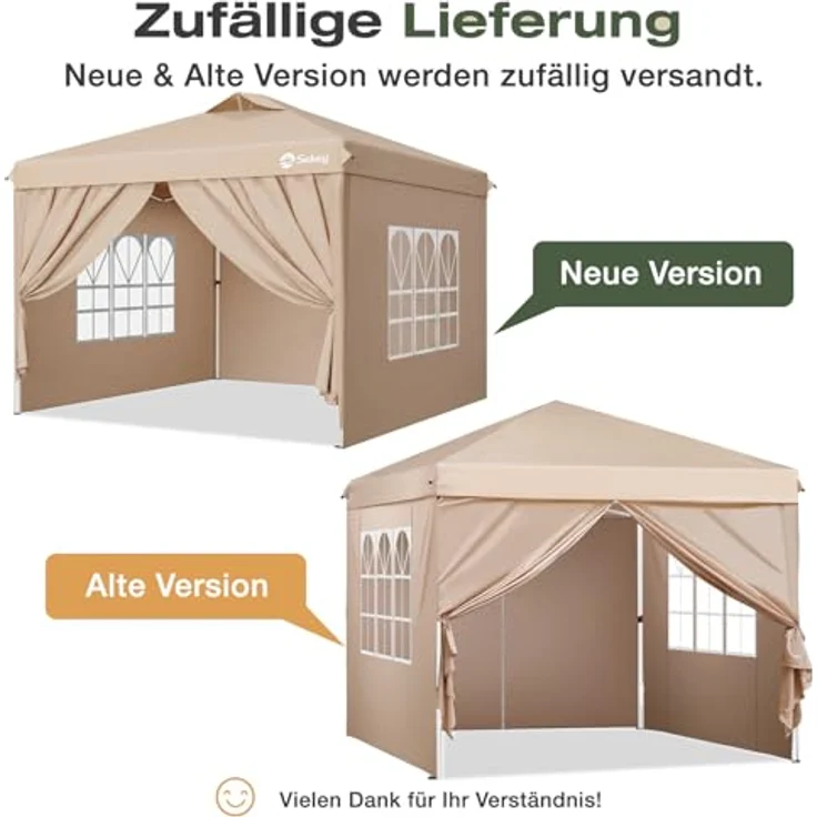 Sekey Pop Up Pavillon Wasserdicht Stabil Winterfest mit Seitenwänden, Faltpavillon 3 x 3 m, Camping Pavillion Faltbar Partyzelt mit Belüftung, Designer Serie 3x3, (Beige, 3x3 Mit Seitenwänden) – Bild 2