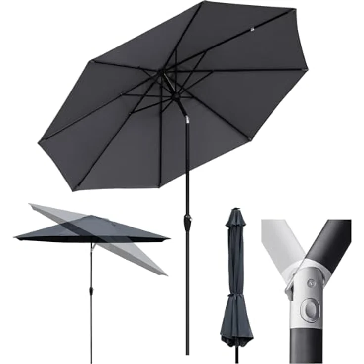 Sekey Sonnenschirm 3m Marktschirm mit Kurbel, Gartenschirm, 8 Streben, Sonnenschutz 50+, LxB: 300,00x300,00 cm, mit/ohne LED-Lichtern, Terrassenschirm Rund – Bild 2