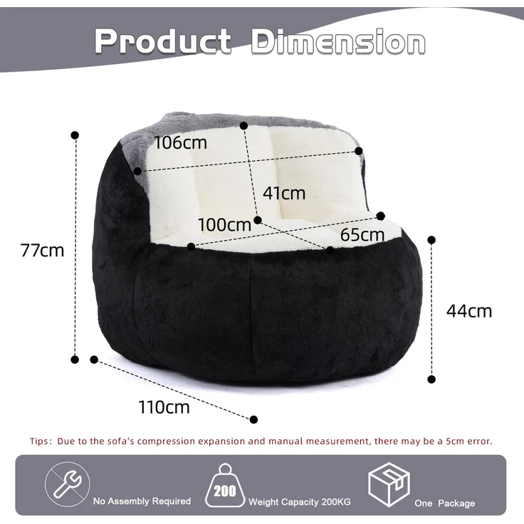 DESVIAE Sitzsack Mehrfarbig aus Kunstfell – 56x45x31 cm – Schaumstofffüllung, rutschfeste Unterseite – Bild 8