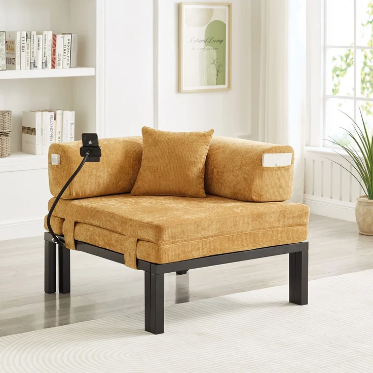 ZUBALIYA Sofa, für Wohnzimmer und Apartments, mit stabilem Untergestell, für den täglichen Gebrauch, für funktionale Raumgestaltung, Natur – Bild 7