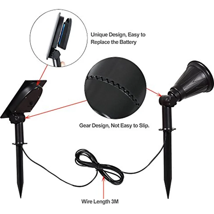 T-SUN 7 LED Solarstrahler, 2-in-1 Solarleuchten mit 320 Lumen, IP55 wasserdicht, 7 Farbwechsel, 3M Kabel, automatische Dämmerungserkennung – Bild 3