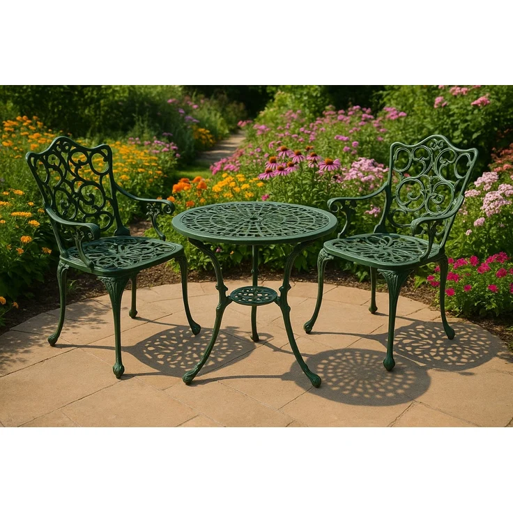 TPFGarden Sitzgruppe BOULDER, (Bistroset - Jugendstil - Gartenmöbel Set 3-teilig, 3-tlg, Sitzgruppe Aluguss antik dunkelgrün), (2x Sessel mit Armlehnen, 1x Tisch 70cm rund) – Bild 3