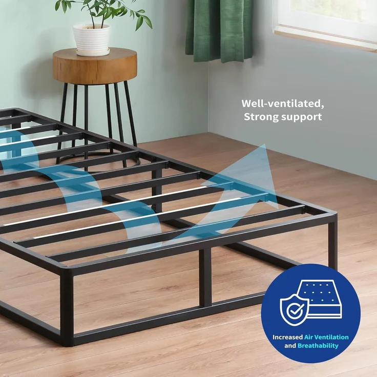 Olee sleep 22cm Modernes Metall-Plattform-Bettgestell / Bett / Metall / Metall-Bettgestell / Stahl-Lattenrost / Matratzenrahmen / Kein Boxspring erforderlich / 140x200 cm / Full / Schwarz – Bild 7