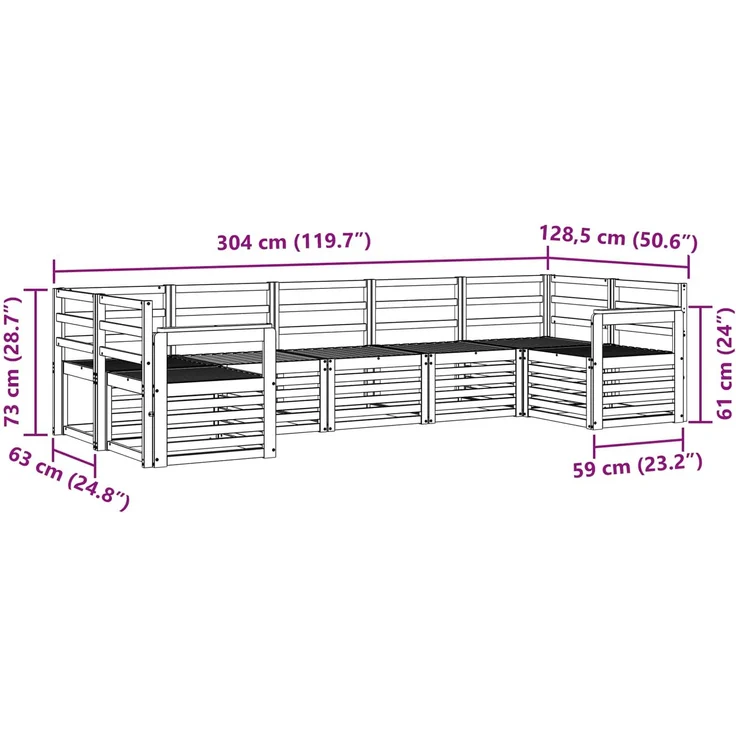 vidaXL Outdoor-Sofagarnitur 7 stk. 7-Sitzer Weiß Massivholz Akazie 3392419 – Bild 6