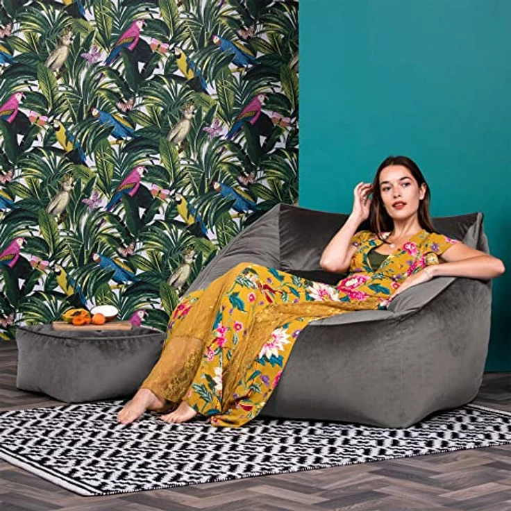 Icon Riesen Sitzsack Sessel „Natalia“, Plüsch XXL Sitzsack Erwachsene mit Füllung für das Wohnzimmer, Riesensitzsack Sofa XXL (Grün, Sitzsack + Hocker) – Bild 3