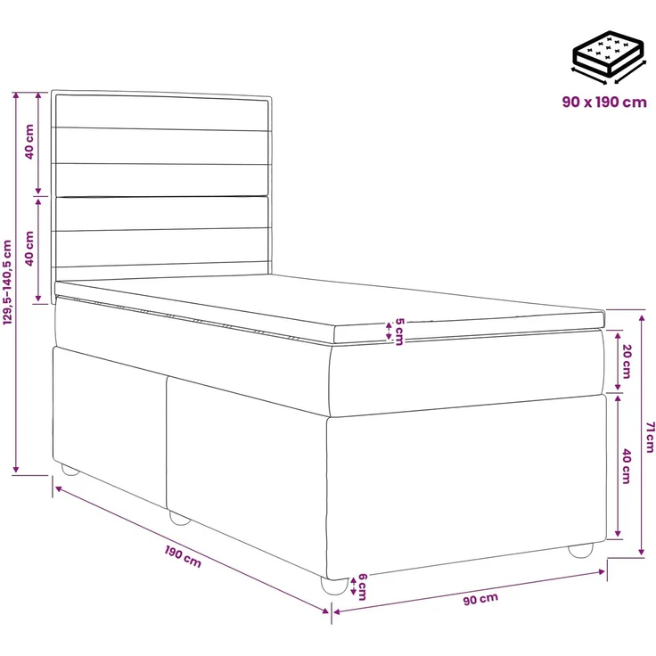 vidaXL Boxspringbett mit Matratze Hellgrau 90 x 190 cm Stoff 3453767 – Bild 11