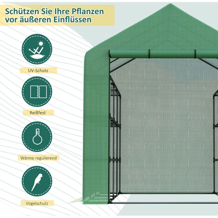 MELAYR, Foliengewächshaus begehbares Gewächshaus mit 8 Regalebenen Tomatengewächshaus, 244 x 180 x 210 cm, Grün – Bild 6