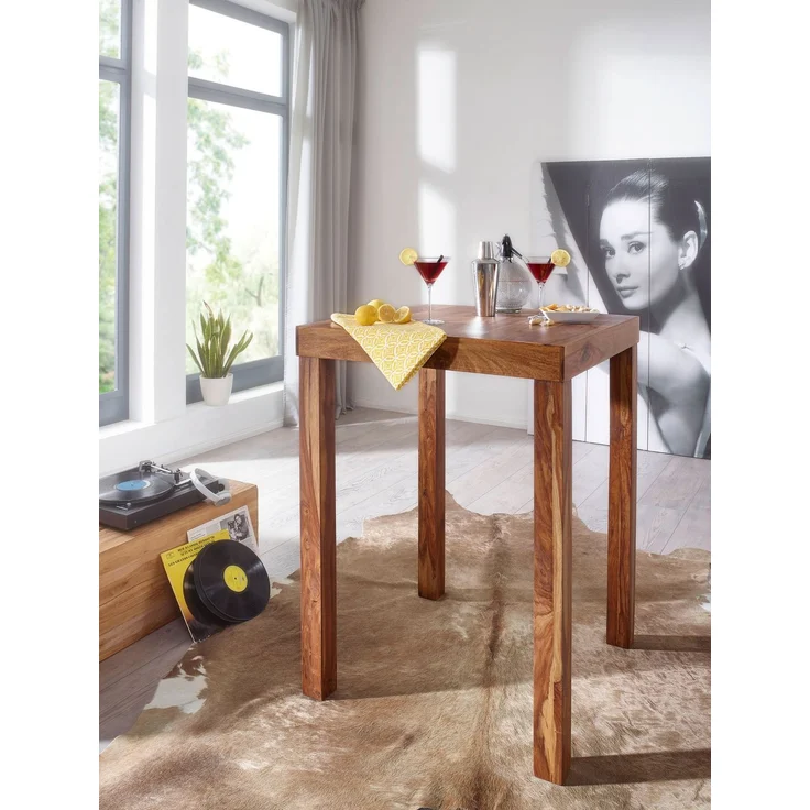 Wohnling Bartisch MUMBAI Sheesham Massivholz 80x80x110cm Landhausstil dunkelbraun quadratisch Braun – Bild 6