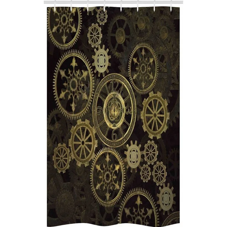Abakuhaus Duschvorhang Badezimmer Deko Set aus Stoff mit Haken Breite 120 cm, Höhe 180 cm, Steampunk Räder Dunkle Schatten
