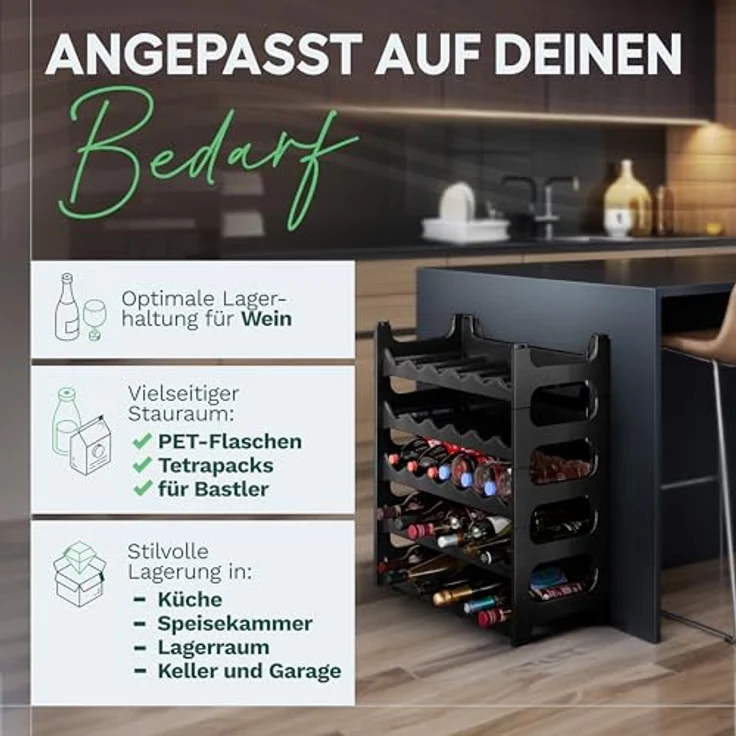 Novaliv Schwarzes, Modulares Flaschenregal für 144 Weinflaschen - Stapelbar, Erweiterbar, Robust - Ideal für Weinlagerung in Keller, Gastronomie & Zuhause, Getränkeschrank, Weinregal stapelbar – Bild 5