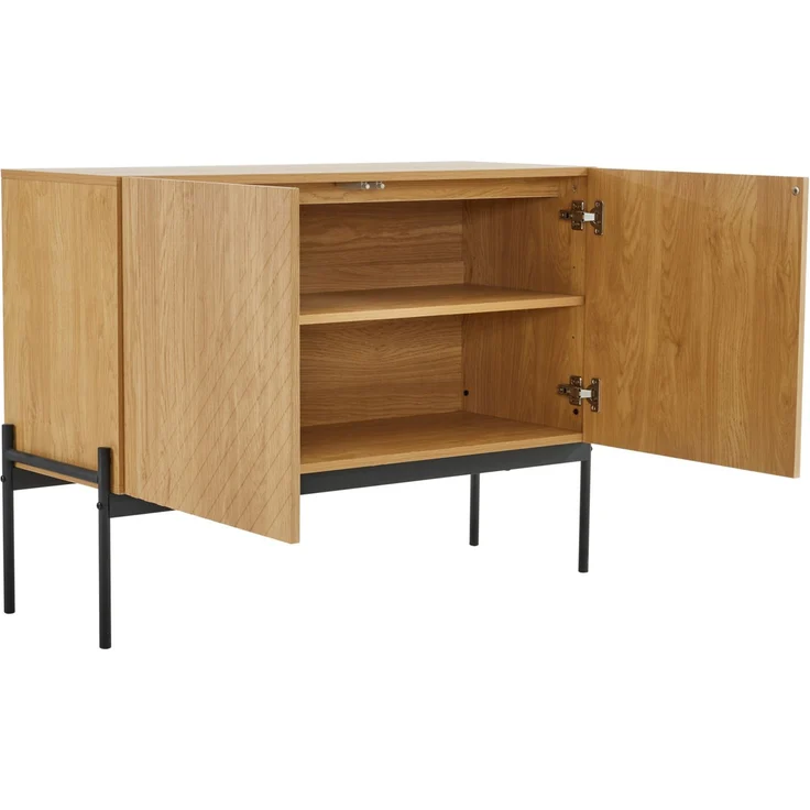 Merax Sideboard mit 2 Türen und Metallbeinen, Buffet, Kommode mit Linien-Design, Natur, H 75 cm / B 100 cm / T 40 cm – Bild 8