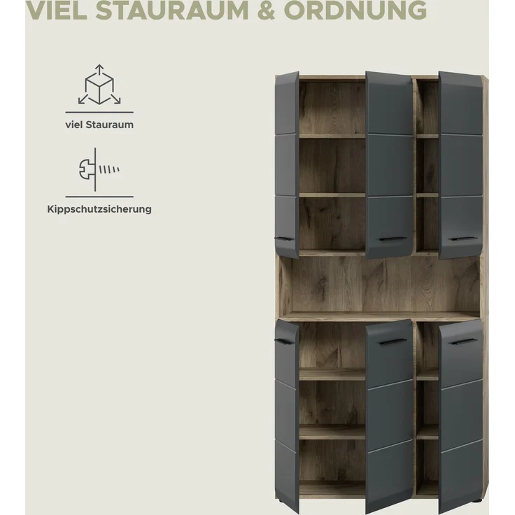 Mehrzweckschrank (B/H/T: 90x185x30 cm) in schwarz matt und Nox Oak Nachbildung – Bild 15