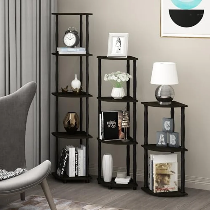 Furinno Eck-Mehrzweckregal mit 4 Fächern, holz, Espresso/Schwarz, 29. 46x29. 46x146. 56 cm – Bild 3
