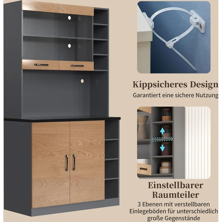 Küchenschrank Buffet Highboard Holz LED – Bild 6