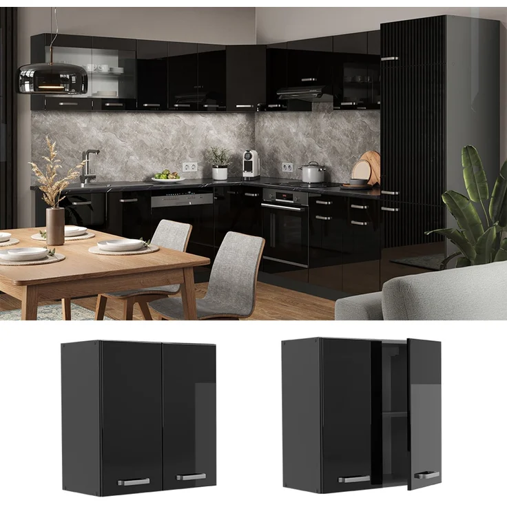 Hängeschrank R-Line Schwarz Hochglanz 60 cm Vicco – Bild 2