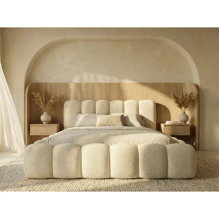 yourhouse24 Polsterbett DALLAS Slim Bubble-Design aus Bouclé, inkl. Bettkasten, Platzsparendes Chunky-Bett mit vertikaler Steppung