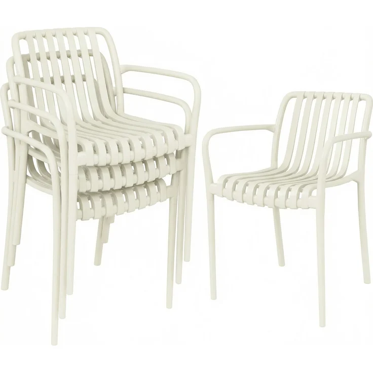 MELAYR, Gartenstühle 4er Set Stapelbare Terrassenstühle mit Lamelldesign Armlehnen, 58.5 x 55 x 81.5 cm, Cremeweiß – Bild 2