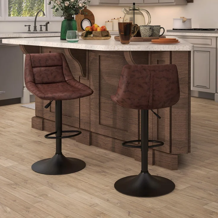 2er-Set Barhocker Barstühle, höhenverstellbar, inkl. Fußstütze, 46,5 cm x 50 cm x 108 cm, Schwarz + Braun--Braun--108x50x46.5cm--YOUDENOVA – Bild 9