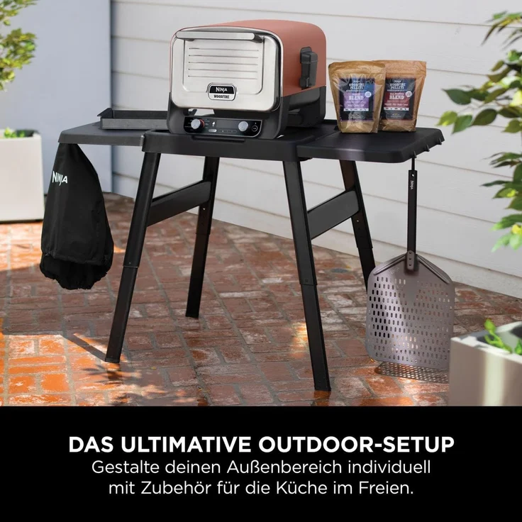 Ninja Woodfire höhenverstellbarer Ständer mit Seitentisch für Woodfire Elektrogrills, Stahl / Plastik Schwarz, 66 x 86 x 107 cm – Bild 5