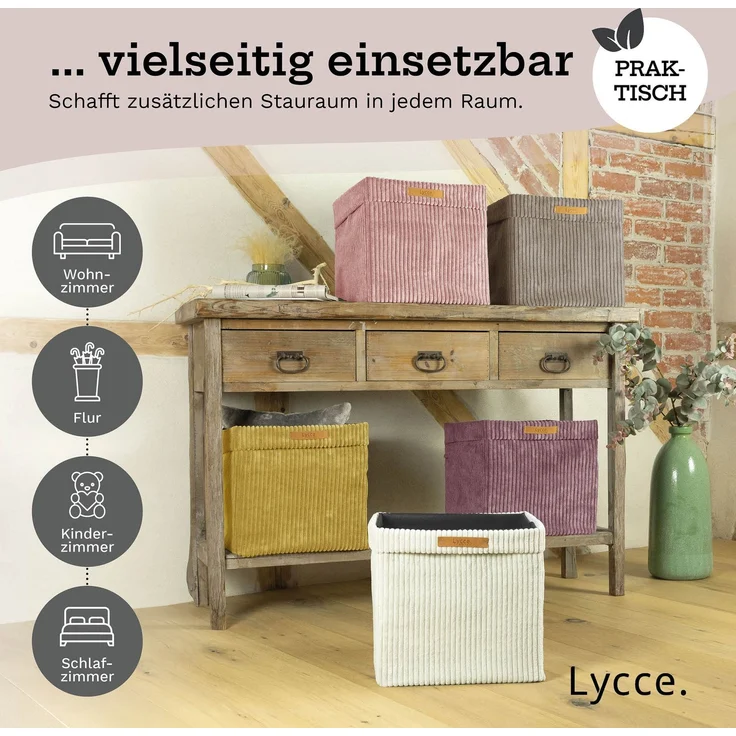 Lycce faltbare Aufbewahrungsbox - Cord, passend für Kallax Regal, abnehmbarer Bezug, robust, formstabil Taupe 31x33x33cm – Bild 7