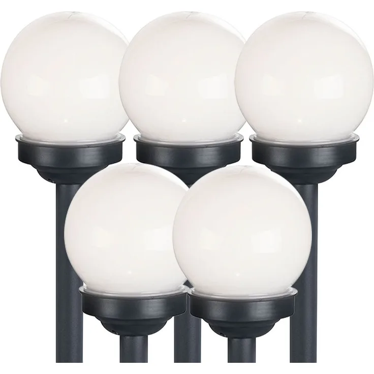 5er Set LED Solarkugel weiß, Erdspieß, DxH 10x38 cm