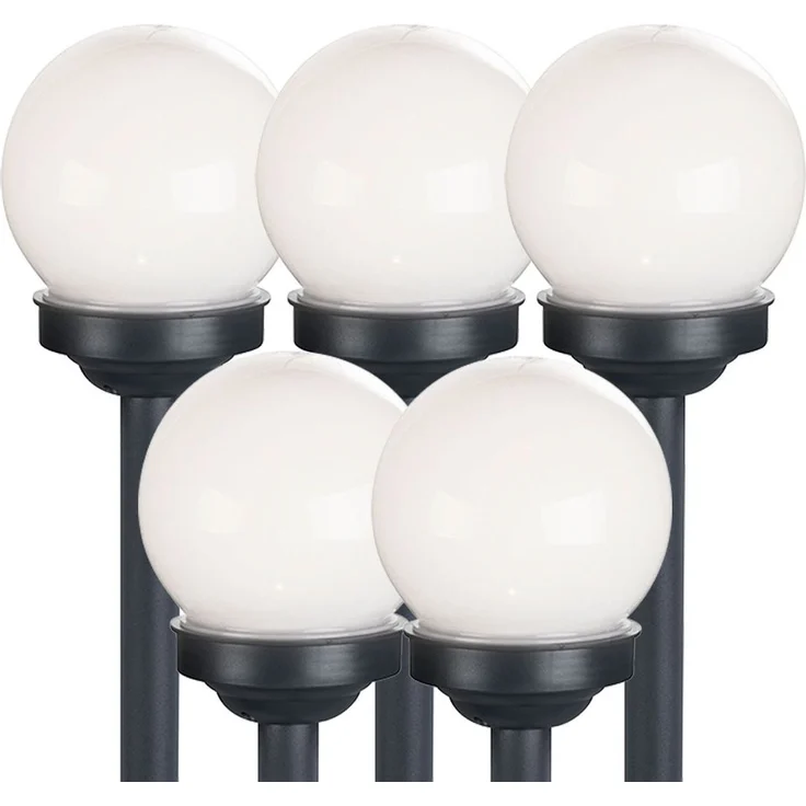 5er Set LED Solarkugel weiß, Erdspieß, DxH 10x38 cm – Bild 1
