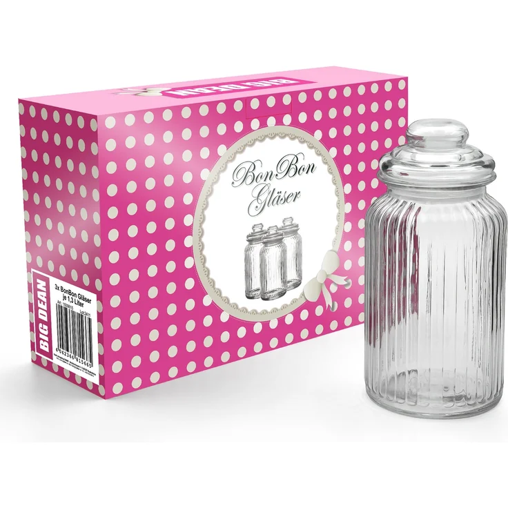 BigDean Bonbonglas 3x 1300ml Bonboniere Bonbonglas mit Deckel in Geschenkbox Vorratsgläser Spülmaschinfest Candy Bar Gläser – Bild 9
