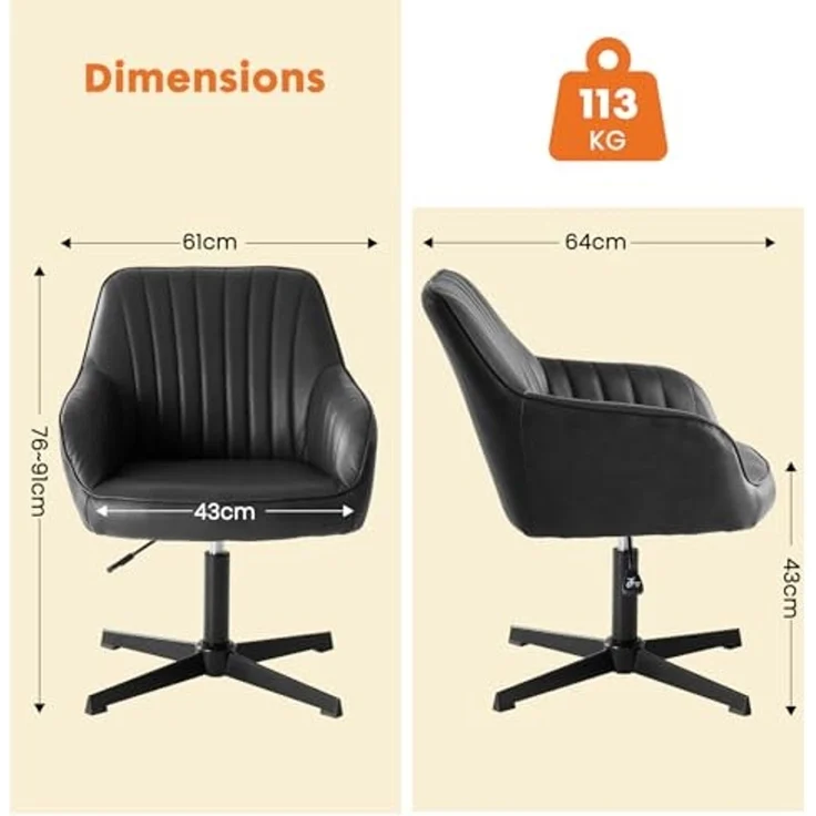 Sweetcrispy Esszimmerstühle, Küchenstuhl Drehbar & Höhenverstellbar - Leder Sessel Esstisch mit Armlehne, 360° Drehstuhl Esszimmer in Schwarz, 6 Stück – Bild 3