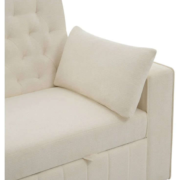 Wohnora-Multifunktionales Schlafsofa, modernes Klappsofa mit Stauraum und Schlaffunktion, Getränkehalter, USB-Ladeanschluss und Kissen, platzsparende Couch für Wohnzimmer, Schlafzimmer und Gästezimmer, Beige,H 84cm x T 140cm x B 137cm – Bild 4