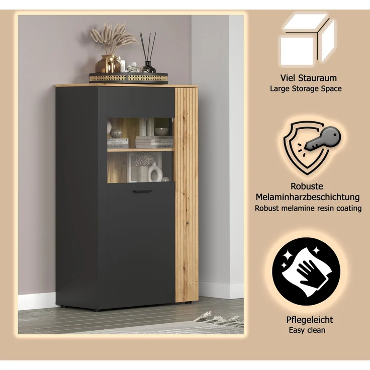 Highboard Avila in grau und Eiche Evoke 90 x 146 cm – Bild 16