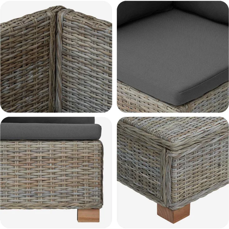 vidaXL 2 Stk. Rattan-Lounge-Set mit Kissen GENDT Naturrattan Kubu Grau 42034404 – Bild 8