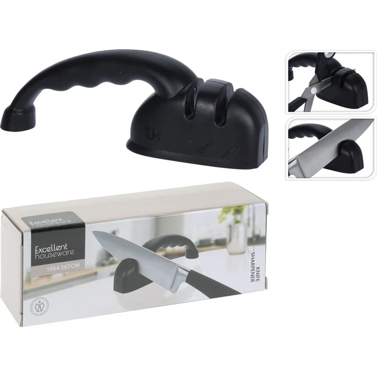 Koopman Messerschärfer Scherenschleifer Schleifer Schleifkopf 19x5cm Schwarz, ergonomischer Griff, Standsicher, Kunststoff, Für Messer & Scheren – Bild 3