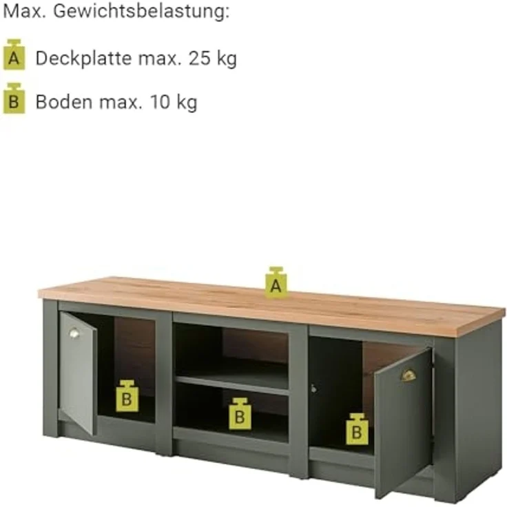 Lomadox Wohnwand CINCINNATI-61, (6-St), grün mit Wotan Eiche mit Beleuchtung 328/207/45cm – Bild 4