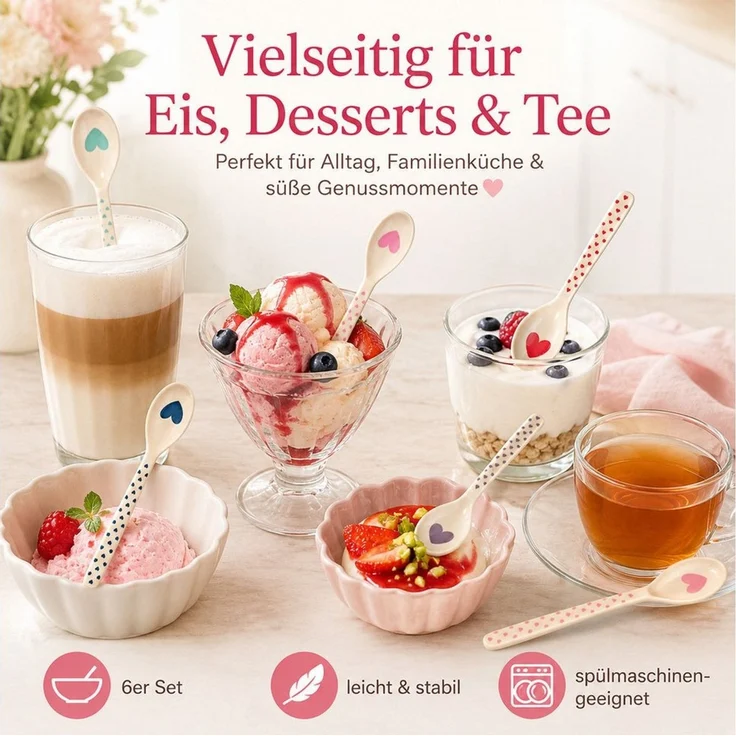 rice Teelöffel RICE Teelöffel Herz Print 6er Set Melamin bunt 14 cm (6 Stück), Herz Muster – Bild 2