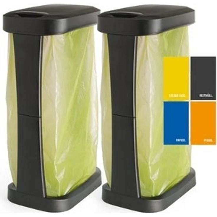 Hausfelder Müllsackständer 2er Set Müllsackständer bis 120l Schwarz, Made in Germany, mit Klapp- und Schwingdeckel, robuste Konstruktion – Bild 6