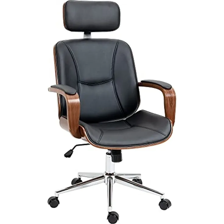 Vinsetto Bürostuhl mit Hoher Rückenlehne, Abnehmbarer Kopfstütze (Höhenverstellbarer Drehstuhl, 1 St), mit Wippfunktion aus Kunstleder für Home-Office Schwarz
