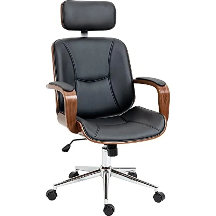 Vinsetto Bürostuhl mit Hoher Rückenlehne, Abnehmbarer Kopfstütze (Höhenverstellbarer Drehstuhl, 1 St), mit Wippfunktion aus Kunstleder für Home-Office Schwarz – Bild 1