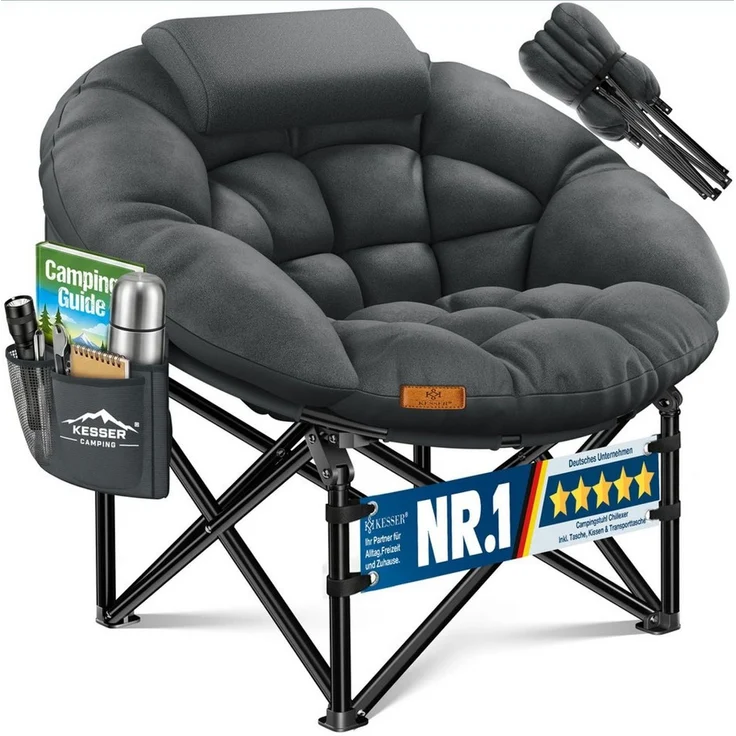 KESSER Campingstuhl Chillexer, faltbar, 150 kg Klappstuhl mit Kissen, Seitentasche & Cover, Relaxstuhl Outdoor + Indoor für Camping, Angeln, Festival, Strand, 110 × 110 × 110 cm – Bild 1