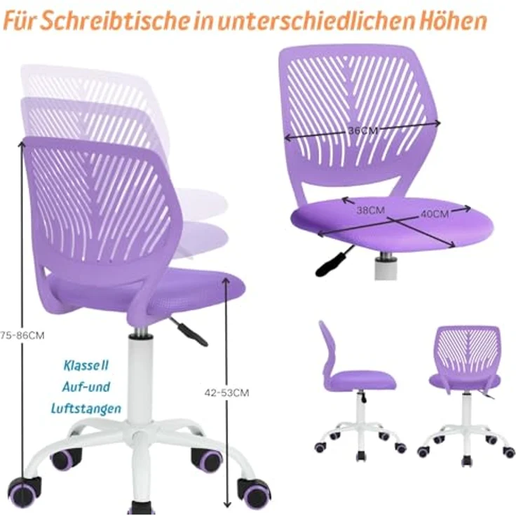 FurnitureR Bürostuhl Drehstuhl Höhenverstellbar 360 Grad Drehung Stoffbezug SGS Gaslift 130kg PP Rücken PU Rollen – Bild 2