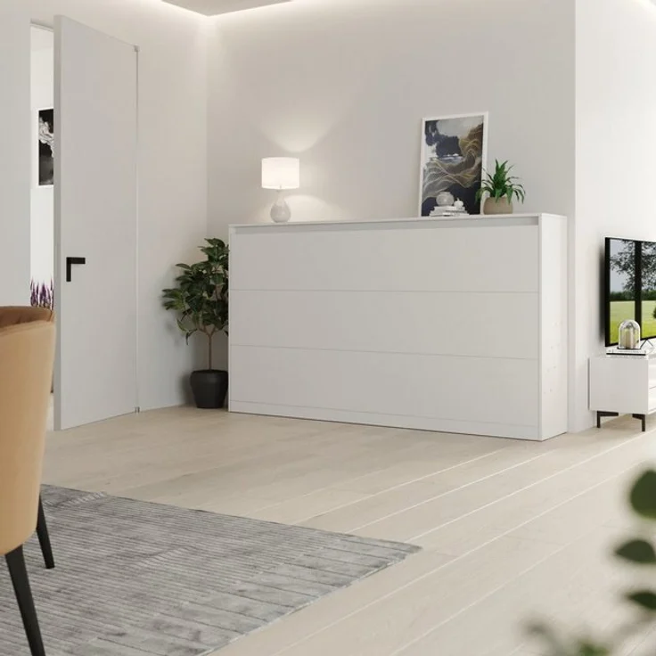SMARTBett Schrankbett Wandklappbett 100/ 140/ 160x200 cm Weiß mit Gasdruckfedern, zwei Klickgurte – Bild 4
