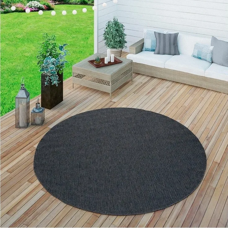 Paco Home Teppich Timber 125, rund, Höhe: 4 mm, Flachgewebe, Sisal Optik, In- und Outdoor geeignet, Wohnzimmer