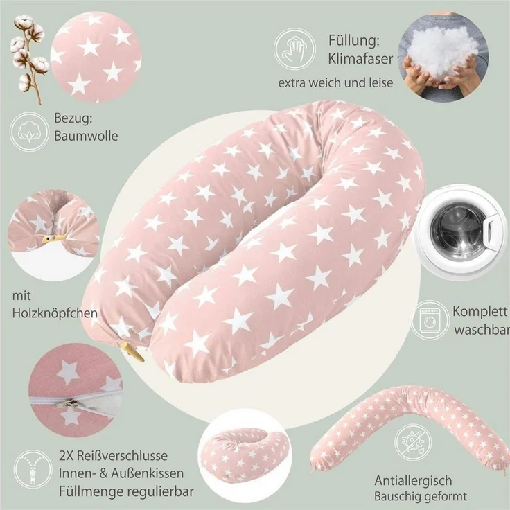 SEI Design Stillkissen Seitenschläferkissen Babynestchen Kuschelnest XXL, Schwangerschaftskissen mit Bezug, Bezug 100% Baumwolle – Bild 1