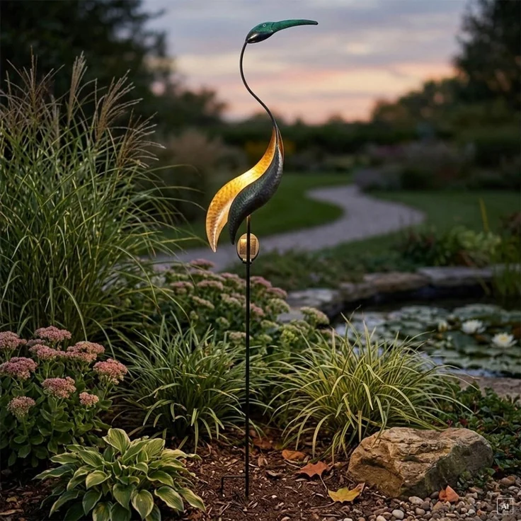 abc HOME Gartenstecker Kranich, LED, Solarpanel, Lichtsensor – Bild 1