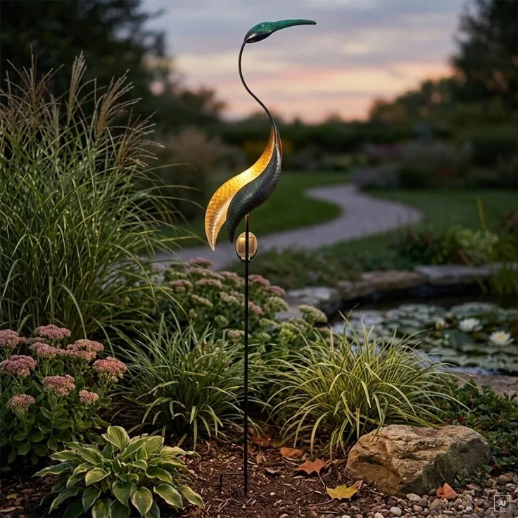 abc HOME Gartenstecker Kranich, LED, Solarpanel, Lichtsensor