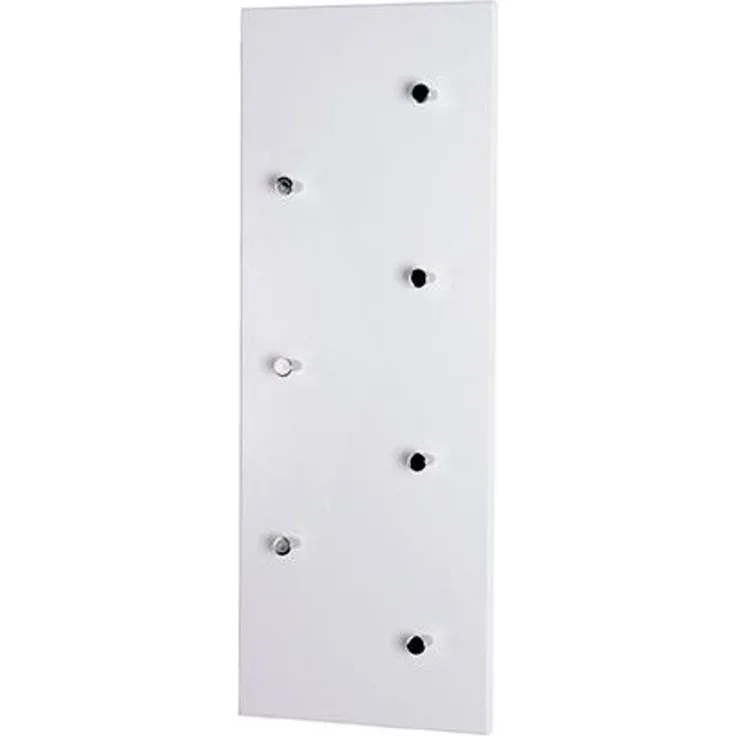 Haku Wandgarderobe mit 7 Haken, MDF weiß Hochglanz mit Garderobenknöpfen in Chrom-Optik, Hoch- und Querformat, 80x6x30 cm
